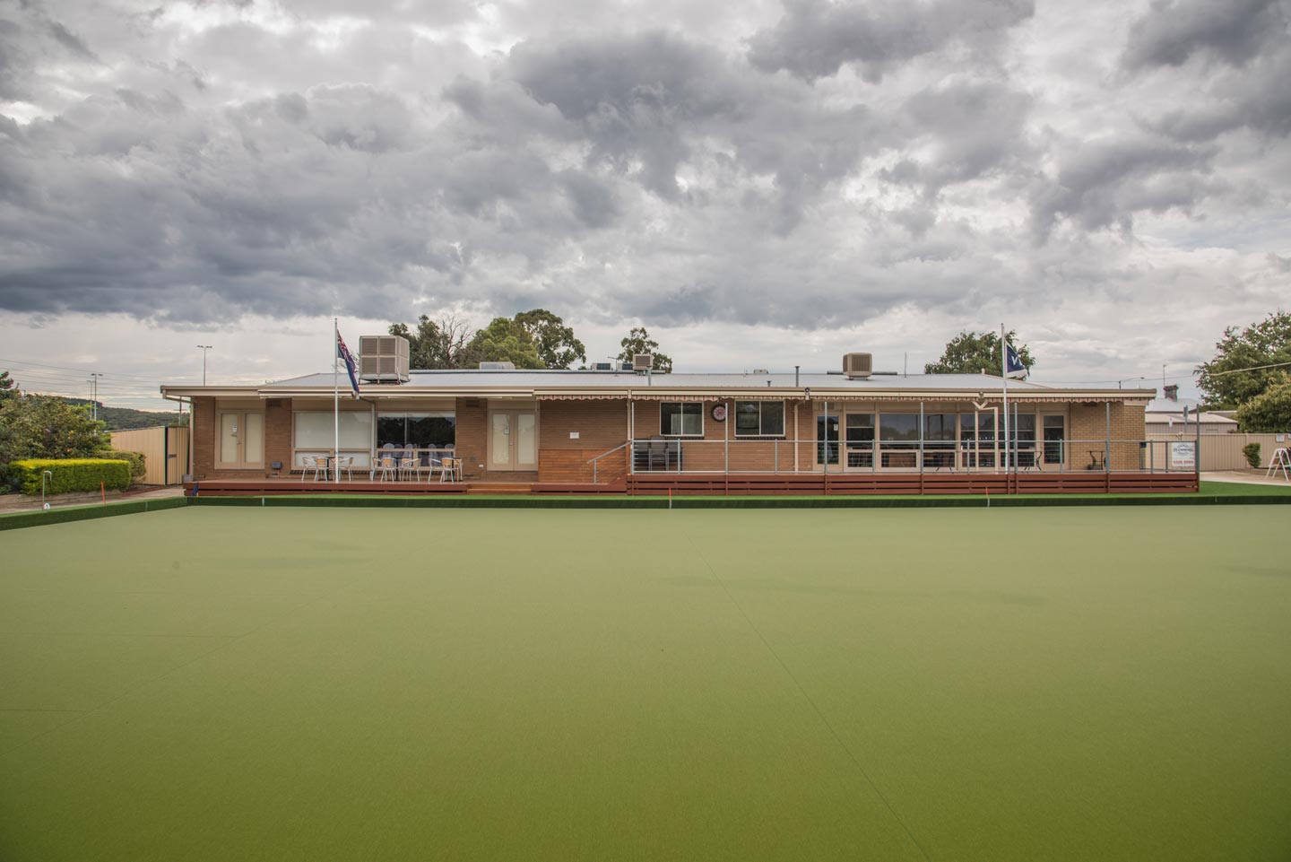 Victoria Bowling Club clubhouse over the synthetic green