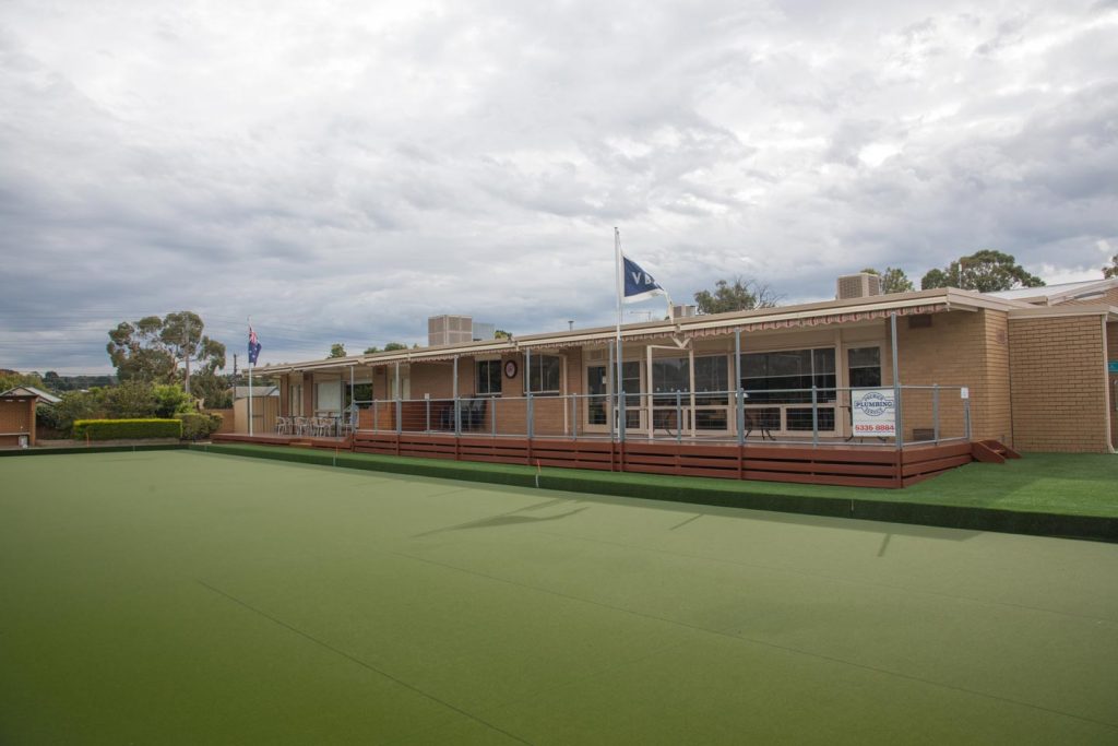 Victoria Bowling Club looking over the synthetic green to the clubhouse
