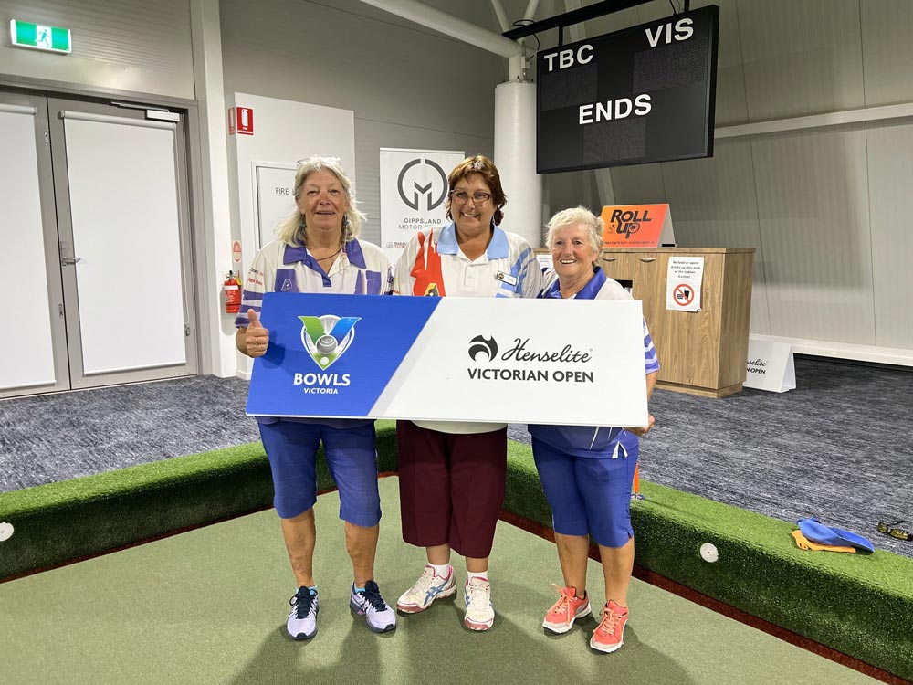 Jill Hopper, Michelle Tait and Debbie Gorin runners up in the Victorian Open Womens Triples 2023